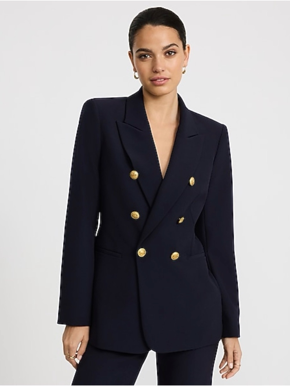 Express Double-Breasted Navy Blazer with Gold Buttons